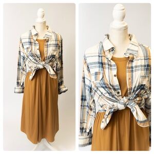 Fall Photoshoot Outfit- Midi Dress with Flannel